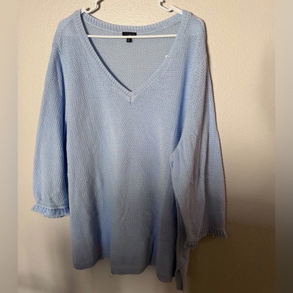 Talbots Sweaters - Talbots Light Blue V-Neck Fringed Women's Sweater Size 3X Coastal Grandma
